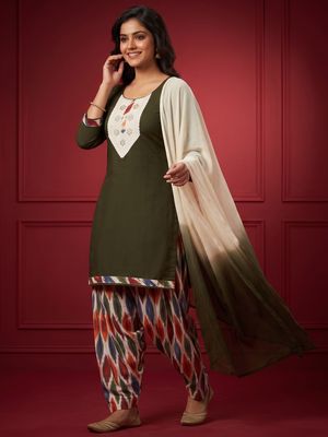 JEEL Punjabi Suit with Farsi Salwar - Mehendi Green