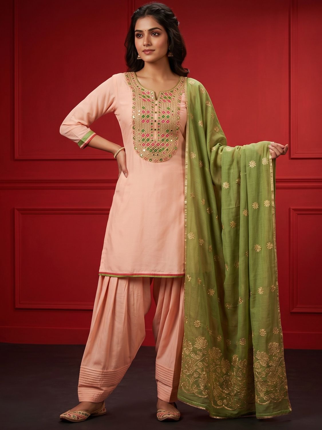 JEEL Punjabi Suit with Farsi Salwar - Peach