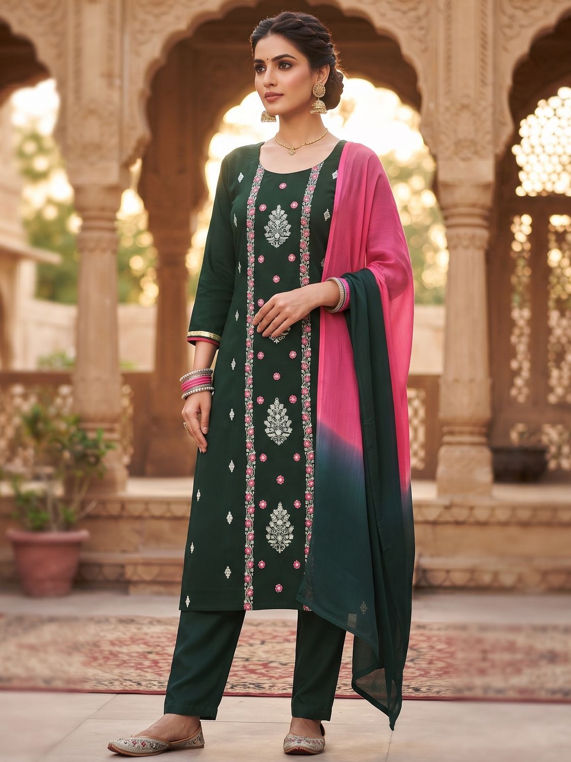 JEEL Punjabi Suit - Forest Green