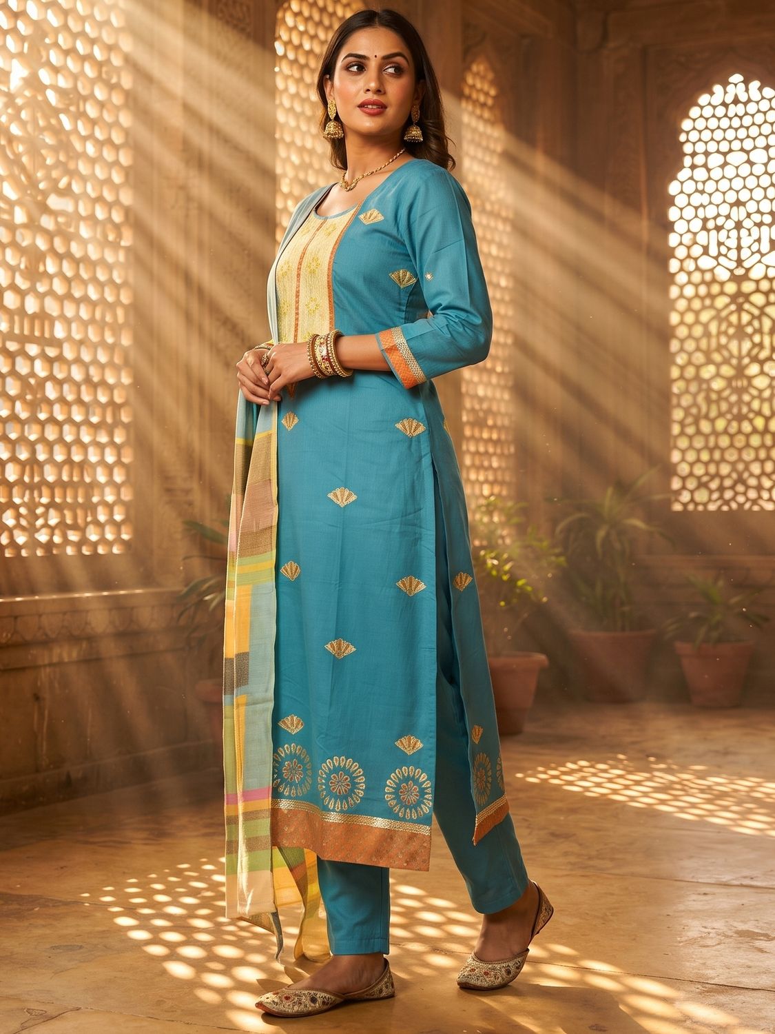 JEEL Punjabi Suit - Firozi Blue