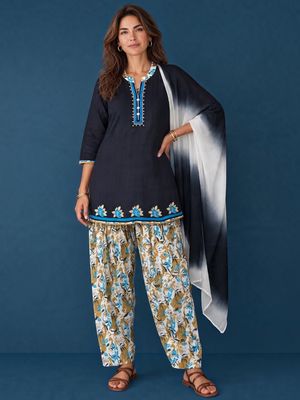JEEL Punjabi Suit with Farsi Salwar - Navy Blue