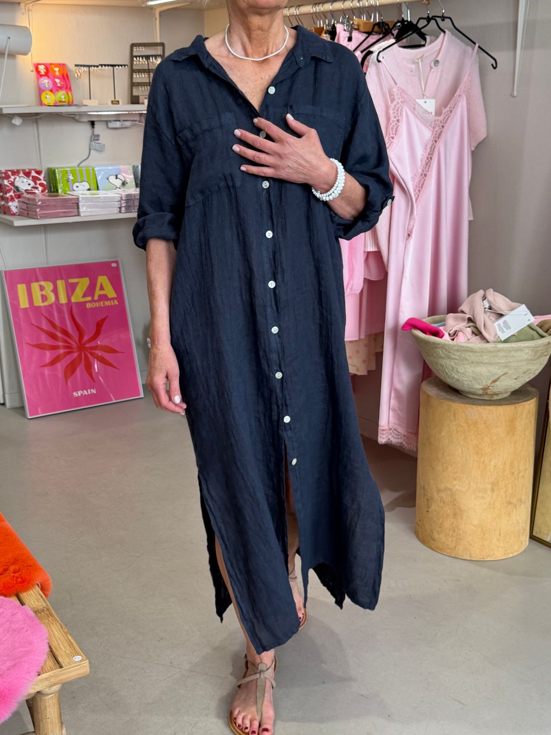 ROBE EN LIN - BLEU MARINE