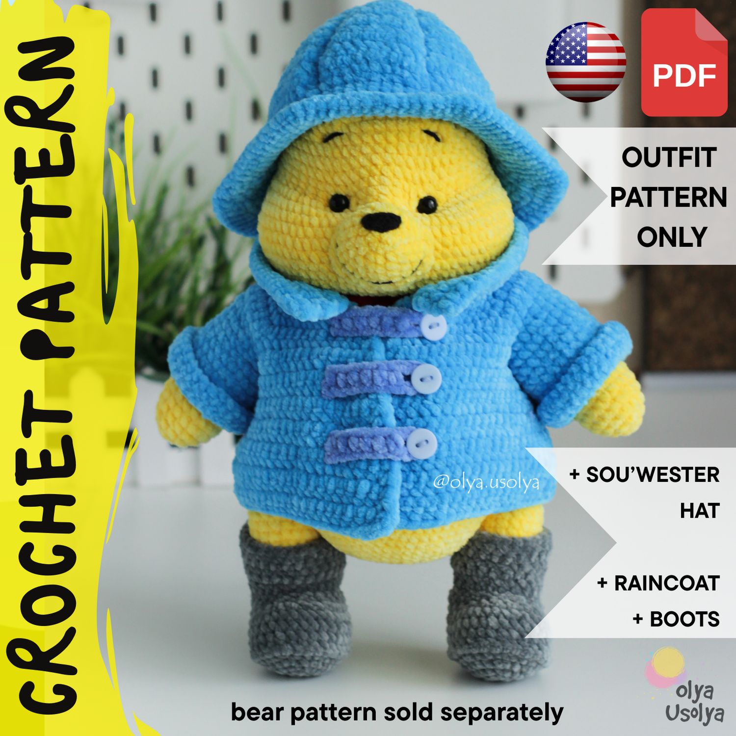 Crochet pattern | Rain Gear Outfit for Winnie the Pooh | PDF | ENGLISH