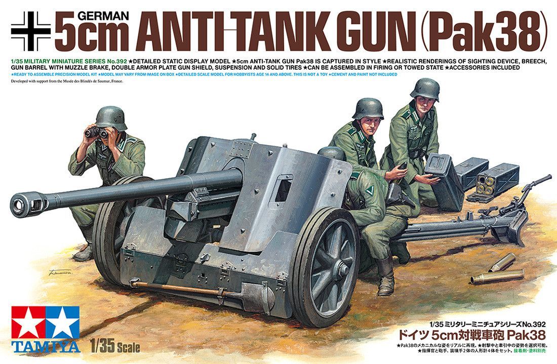 Tamiya 35392 German Anti-Tank Gun 5cm Pak 38 1:35 Scale Plastic Model Kit Tamiya 35392 German Anti-Tank Gun 5cm Pak 38 1:35 Scale Plastic Model Kit