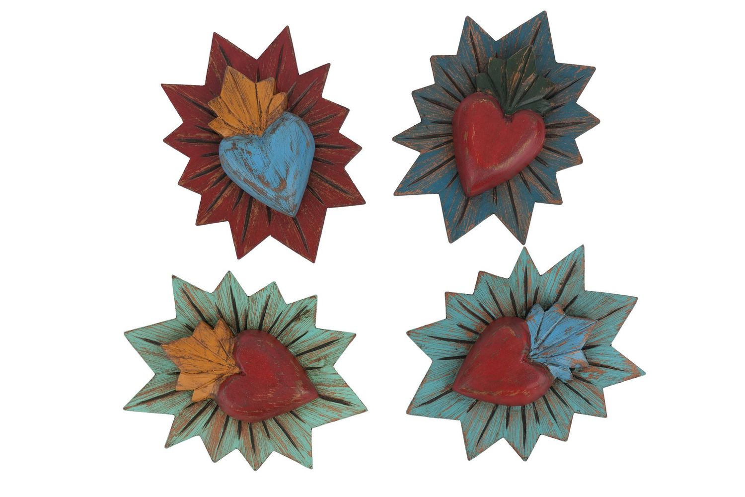 Hand Carved Folk Art Wall Sacred Heart-5x7H-Assorted Colors-NEW