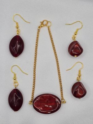 Scarlet Harmony Trio — Bracelet &amp; Two‑Earring Set (3‑for‑2 Deal)