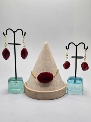 Scarlet Harmony Trio — Bracelet &amp; Two‑Earring Set (3‑for‑2 Deal)