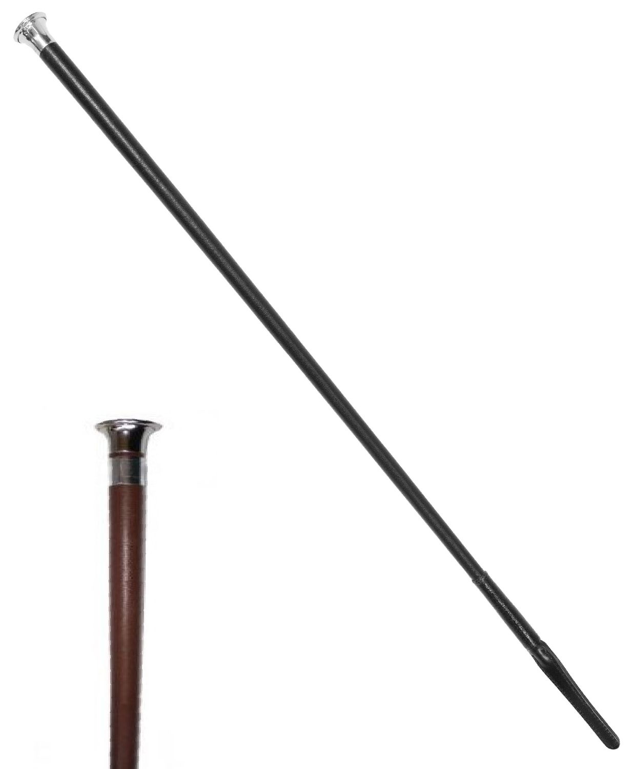 Metal Cap, Plain Leather Show Cane - Black or Brown