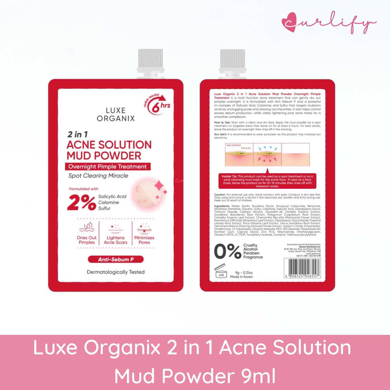 Luxe Organix 2 in 1 Acne Solution Mud Powder Overnight Pimple Treatment