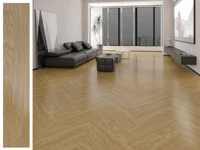 Herrine Bone SPC Vinyl Flooring Plank l 14Sq. Ft, Thick 5 mm + 2 mm padding, Wear layer 0.5 mm, 100% Water resistant, Ocean Sand (HR7602)