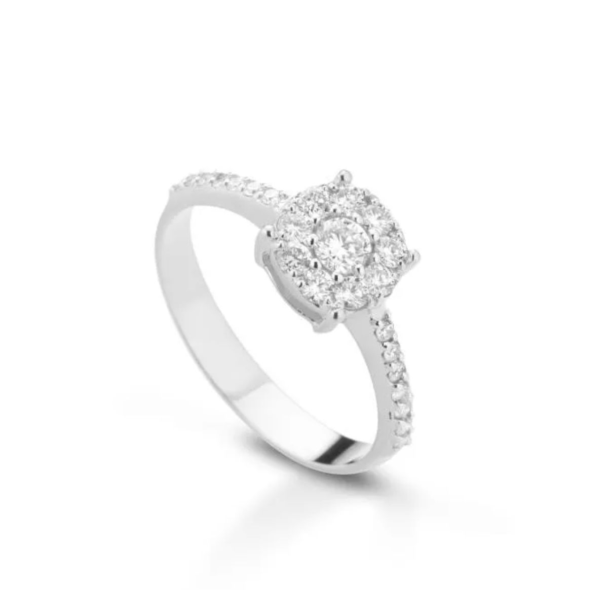 Crusado Anello Solitario Pavè in oro bianco 18 kt e brillanti 0,27 ct