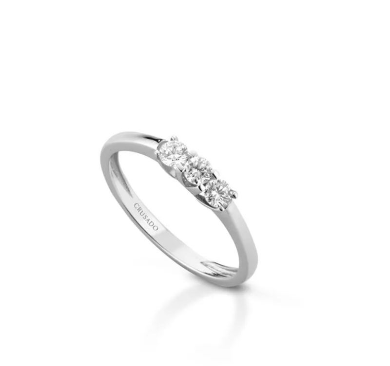 Crusado Linea Primi Amori | Anello Trilogy in oro bianco 18 kt con diamanti taglio brillante