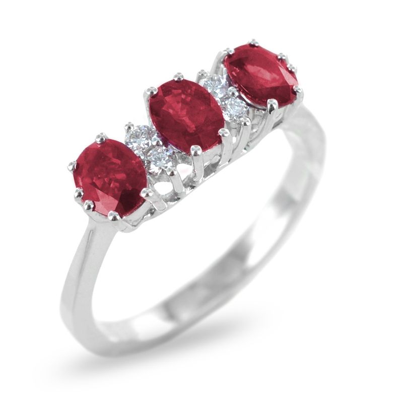 Clesi Gioielli | Anello Trilogy in oro bianco 18 kt con rubini e diamanti