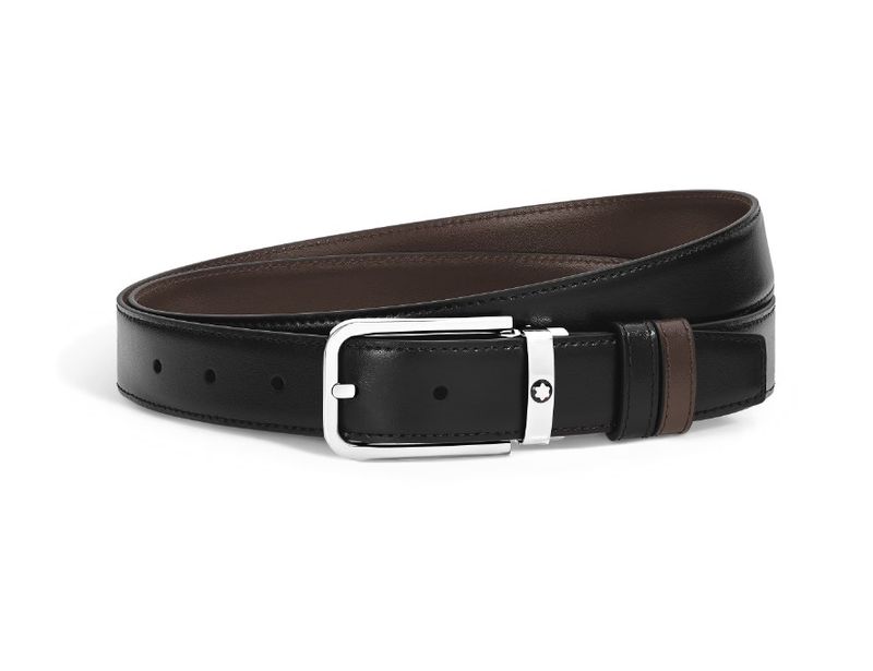 Montblanc 223405 Cintura Reversibile in pelle nera/ebano 30 mm con fibbia rettangolare