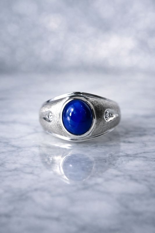 EST264  10k White Gold Estate Synthetic Star Sapphire & Diamond Ring