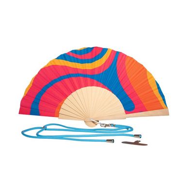 Ventaglio in legno e tessuto. Fantasia onde colorate