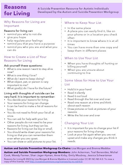 Reasons for Living A Suicide Prevention Resource for Autistic Individuals