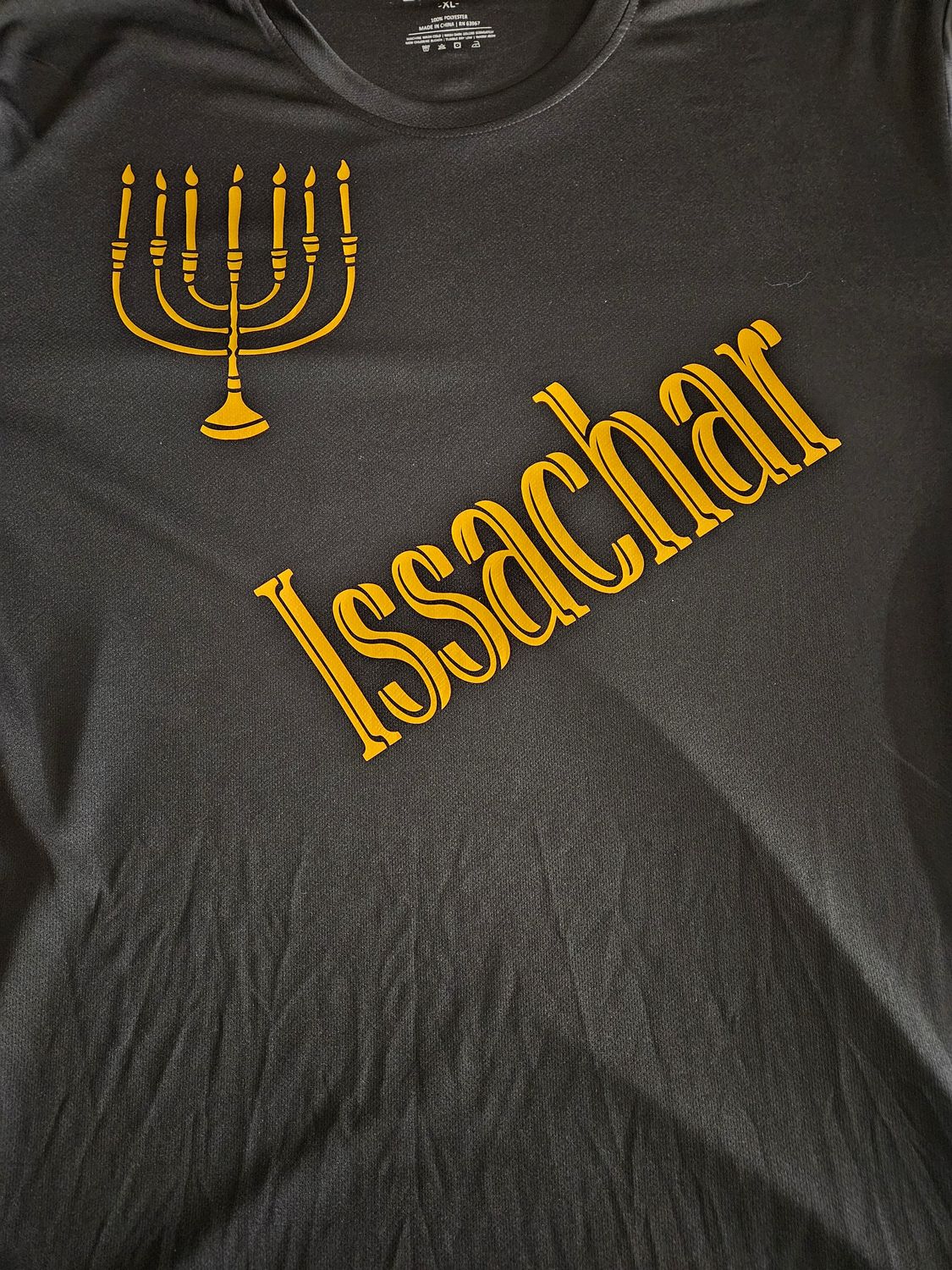 Issachar w/ Menorah Orange Fringes 100% Polyester Polo Black Long Sleeve