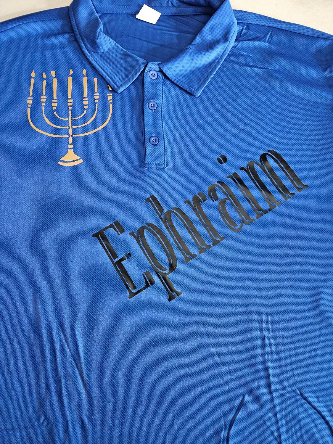 Ephraim w/ Menorah White Fringes 100% Polyester Polo Royal Blue Short Sleeve