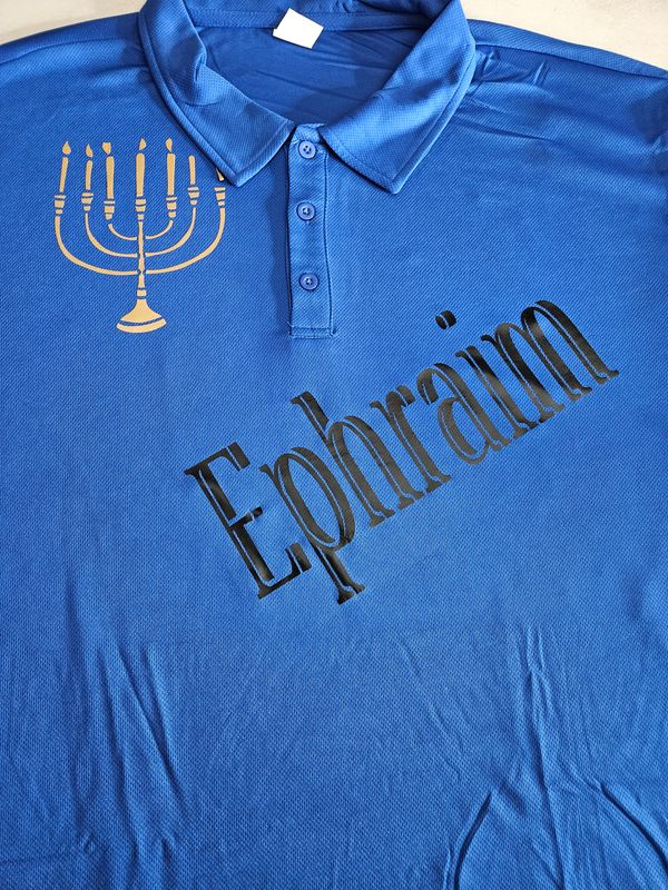 Ephraim w/ Menorah White Fringes 100% Polyester Polo Royal Blue Short Sleeve