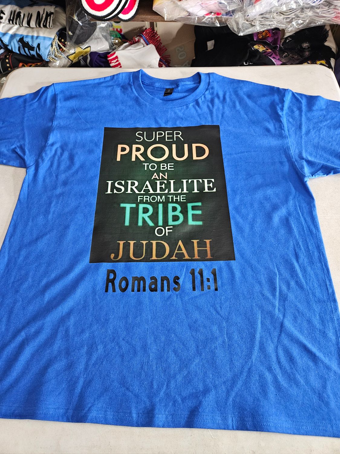 Super Proud to Be an Israelite from the Tribe of Judah Royal Blue Tee Romans 11:1 White Fringes