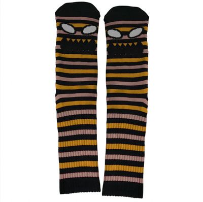 Toy Machine Monster Face Socks Black Yellow Pink Stripes 
