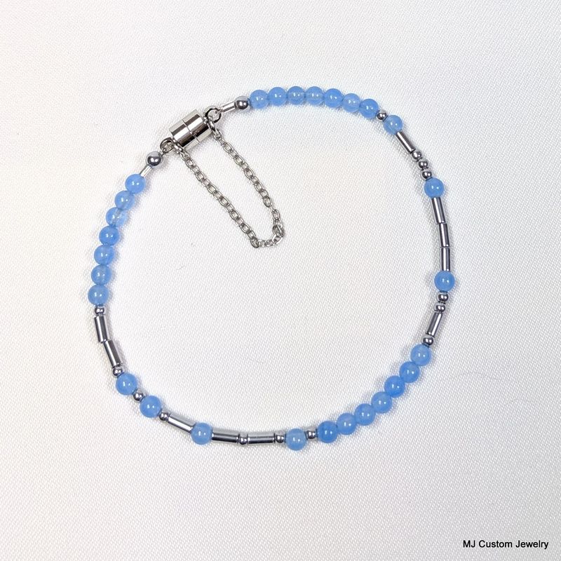 PEACE & LOVE Blue Jade Morse Code Bracelet