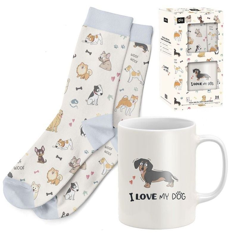 SET REGALO TAZA 300ML CON CALCETIN T.38-42 MASCOTAS