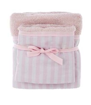 JUEGO 2 TOALLAS RAYAS ROSA