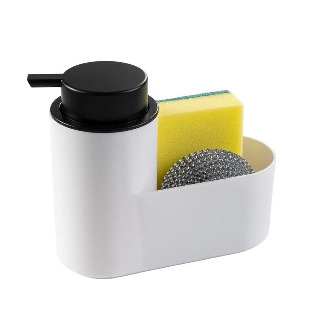 DISPENSADOR JABON CON 2 ESTROPAJOS BLANCO