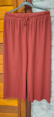 PANTALON ESTILO COMFY PARA DAMA, CINTURA CON ELASTICO Y LAZO. PIERNA ANCHA. COLOR TERRACOTA, TALLE L