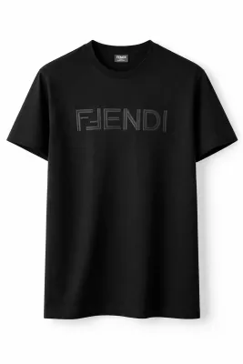 Fendi logo embossed t shirt black mens short sleeve designer luxury t shirt premium cotton style