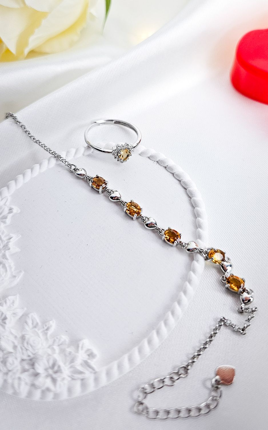 Set Adjustable Ring + Bracelet in Citrine Quartz