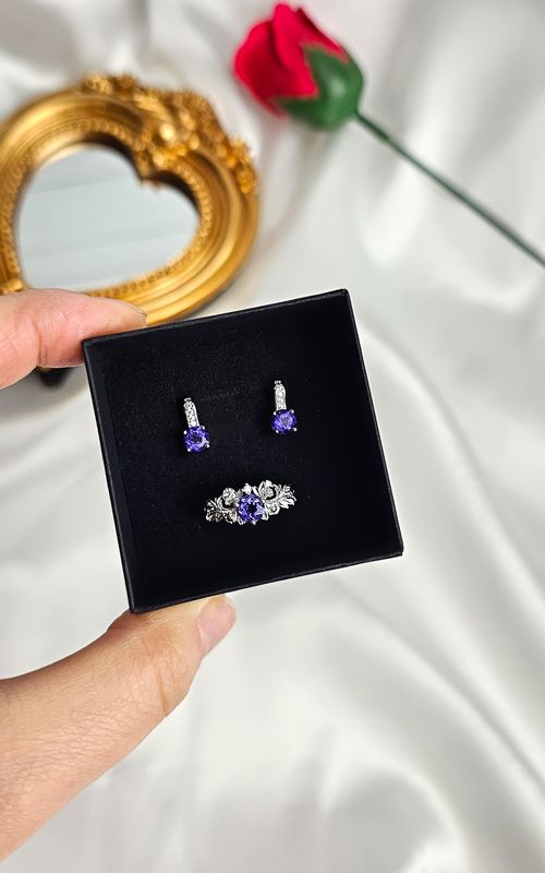Set Adjustable Ring + Earrings (s925) in Tanzanite