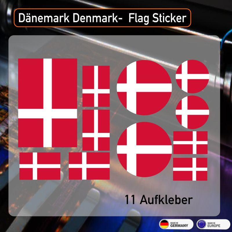Dänemark Denmark Flaggen Wappen Sortiment - 11 Aufkleber