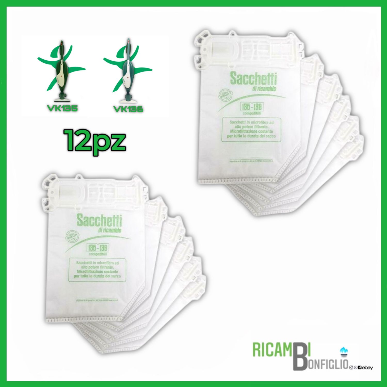 SACCHETTI 12PZ FOLLETTO VK135 - 136 COMPATIBILI DI QUALITÀ