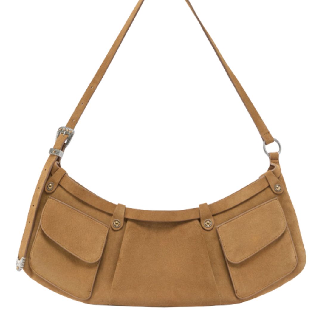 PINKO - Borsa a spalla grande Pocket Body Bag in suede con tasche - Verde cange