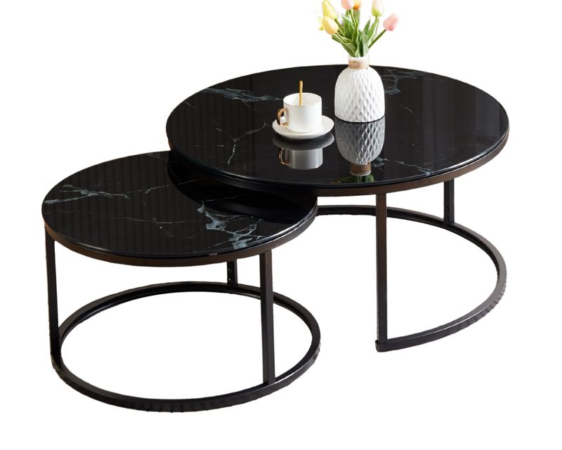 Ofix Harlan Coffee/Center Table (80*80 &amp; 60*60) (Black)