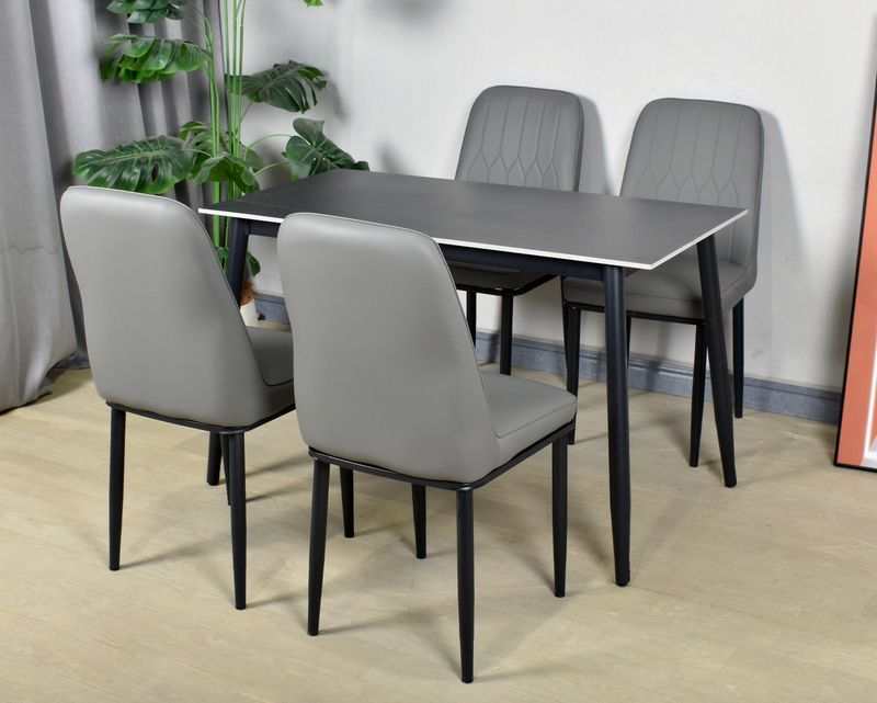Ofix Zuri Dining Set (Dining Table 120*70 +4 Dining Chair) (Black+Dark Grey)