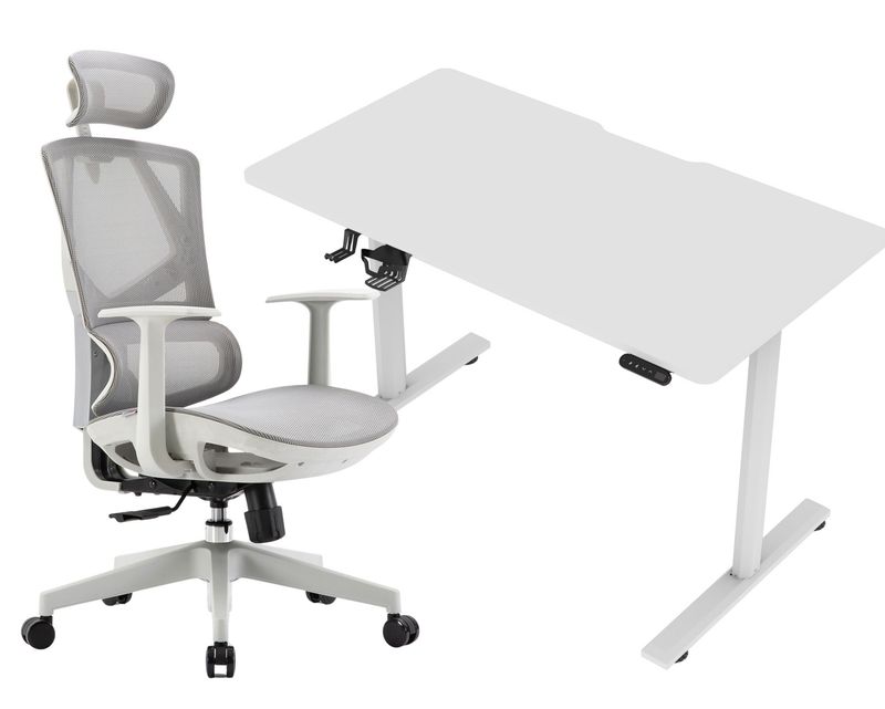 OFX Jabez 120 Electric Height Adjustable Single Motor With Digital Display Controller and Cup Holder (120*60) Gaming Desk &amp; Chair Set (White, Black, Oak White, Walnut)