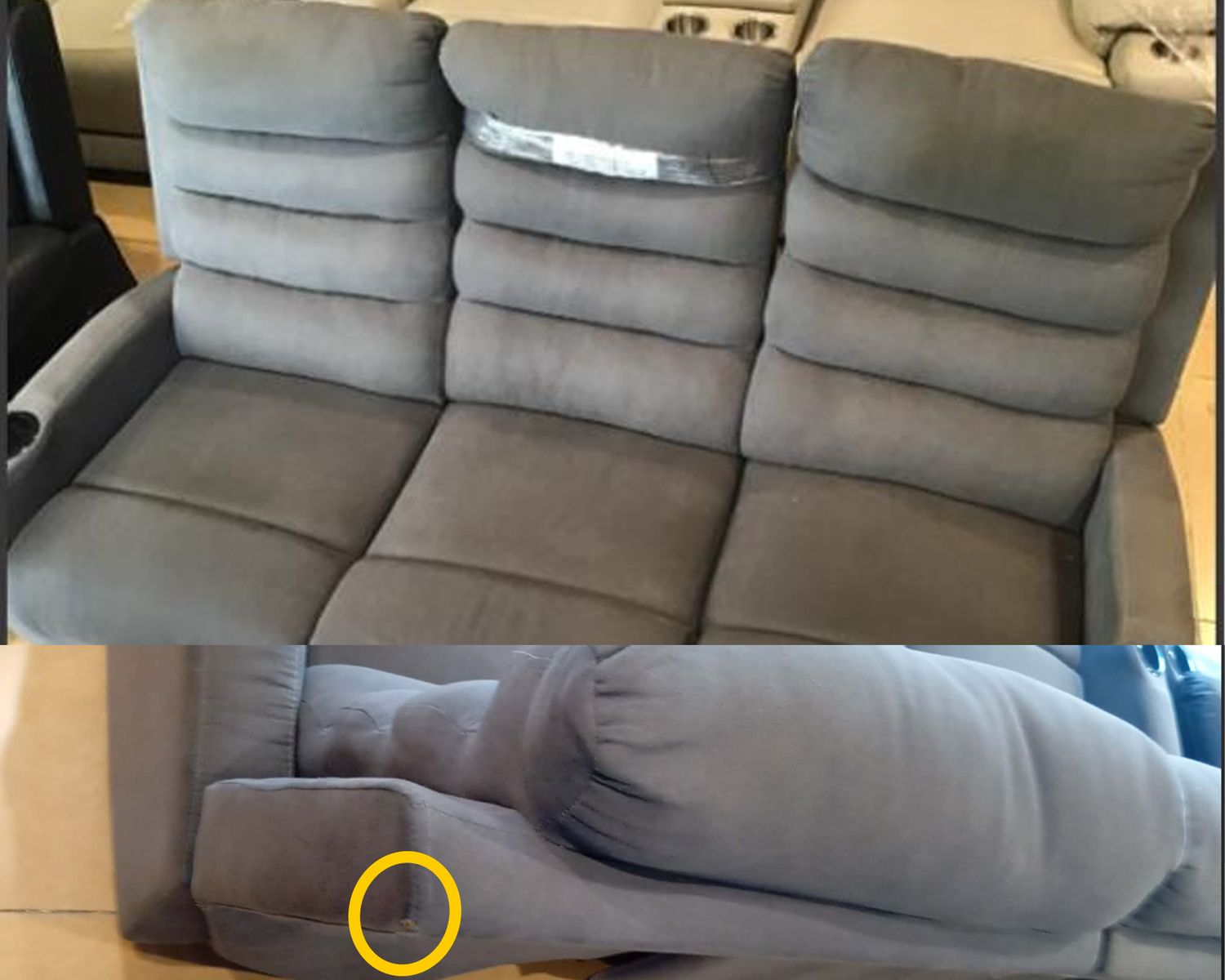 (SALE) Flotti Enya Manual Recliner 3-Seater  with Cup Holder (Grey) (Submerged Foam &amp; Small Torn), Color Option:: 030426ND-B Enya 3-seater Manual Recliner (Grey) (Submerged Foam &amp; Small Torn) (SALE)