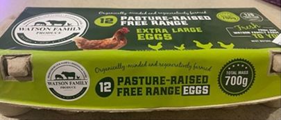 WATSON FAMILY PRODUCE PASTURE-RAISED FREE RANGE EXTRA LARGE FREE RANGE EGGS (700G)