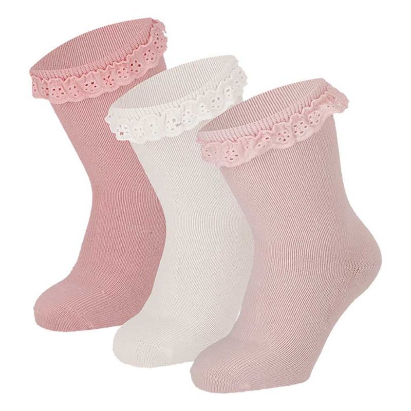 Baby Socken Rüsche - rosa/weiß  - 3 Paar