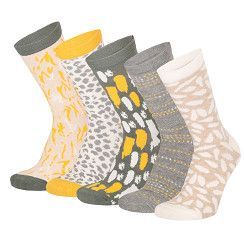 Damen Motivsocke - beige/gelb/oliv - 5er Pack Damen Motivsocke - beige/gelb/oliv - 5er Pack
