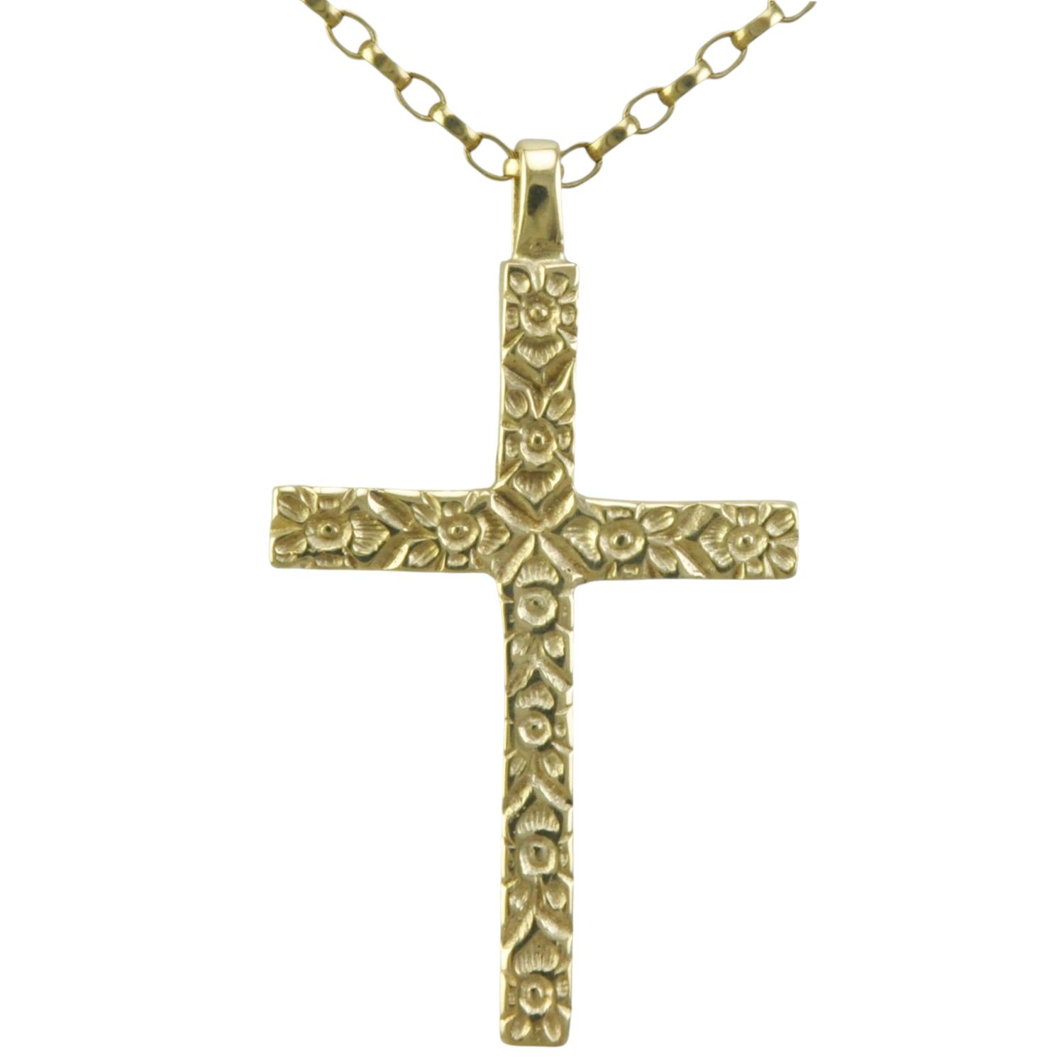 9ct Heavy Floral Cross Pendant