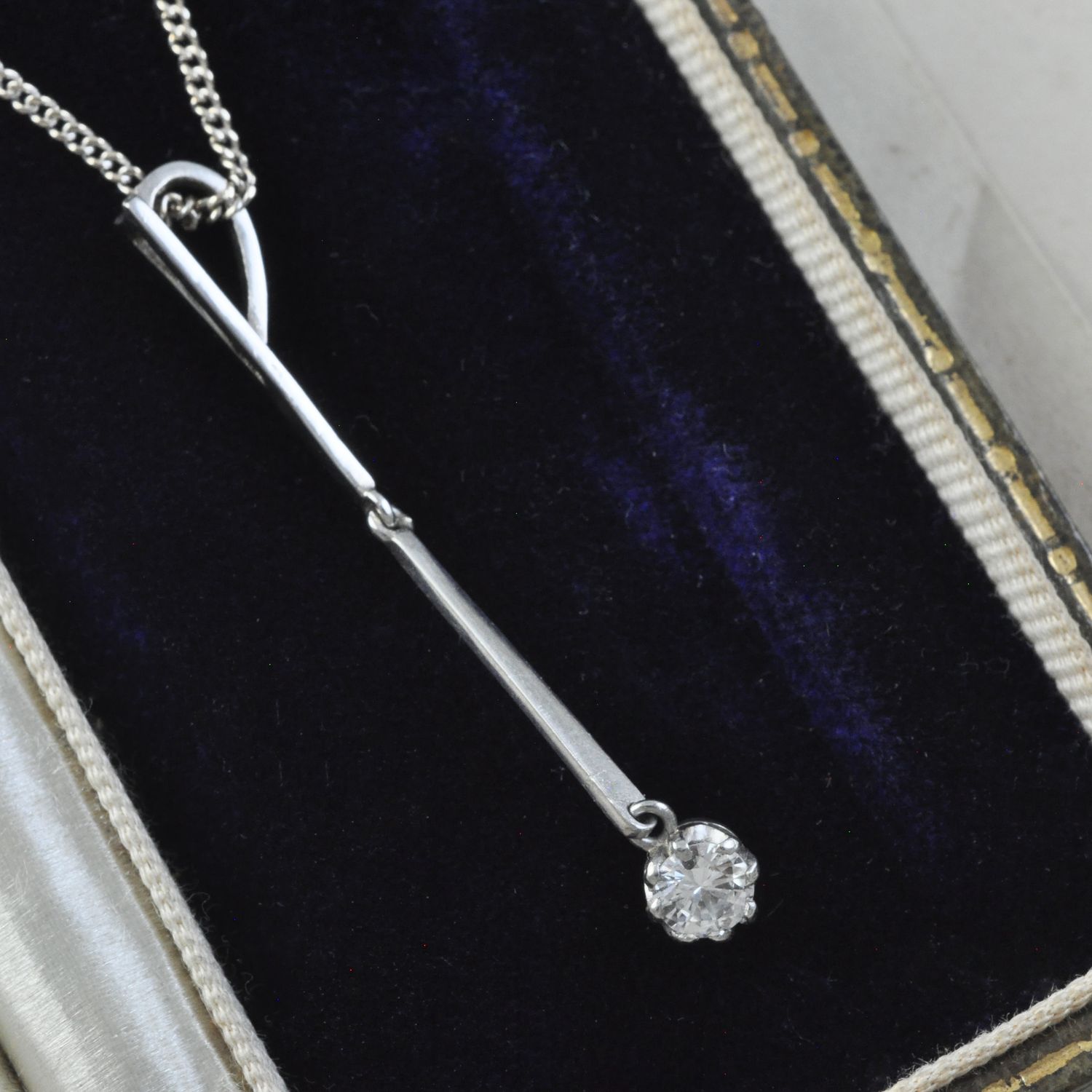 1970s Platinum Diamond Drop Pendant