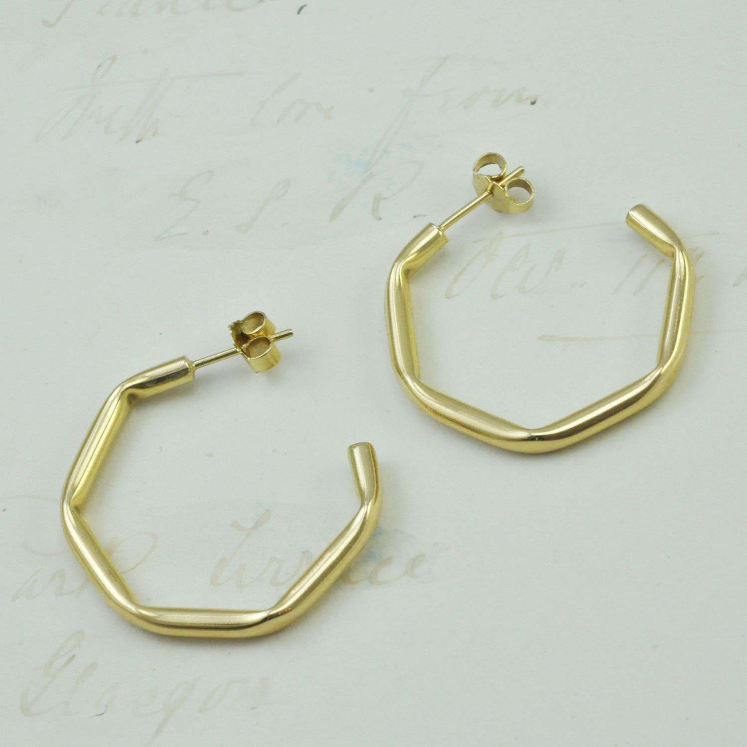 14ct Hexagon Hoops