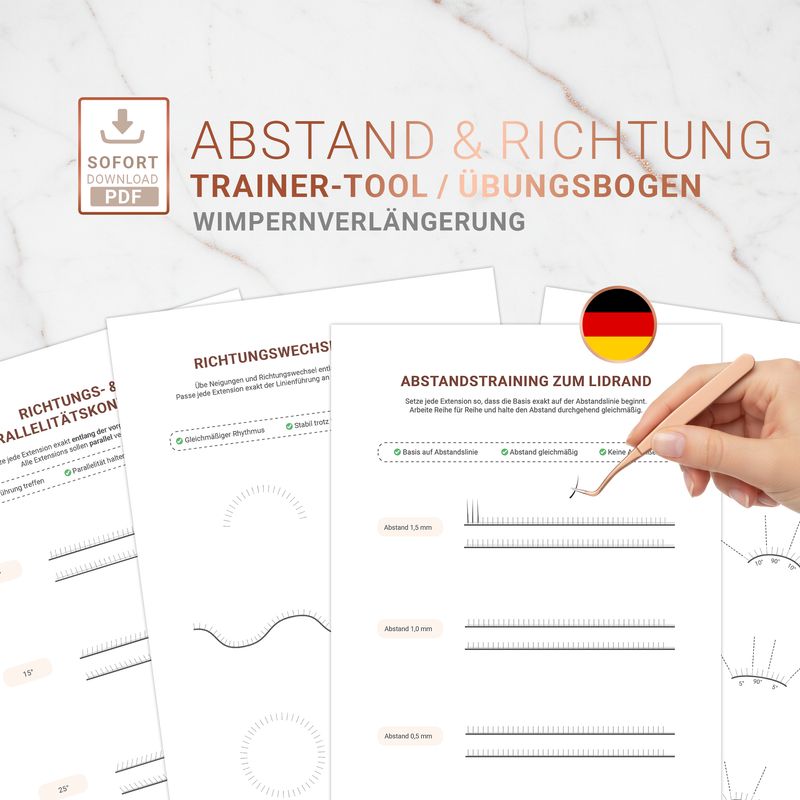Abstand &amp; Richtungswechsel Training | Wimpernverlängerung | 4 Seiten PDF