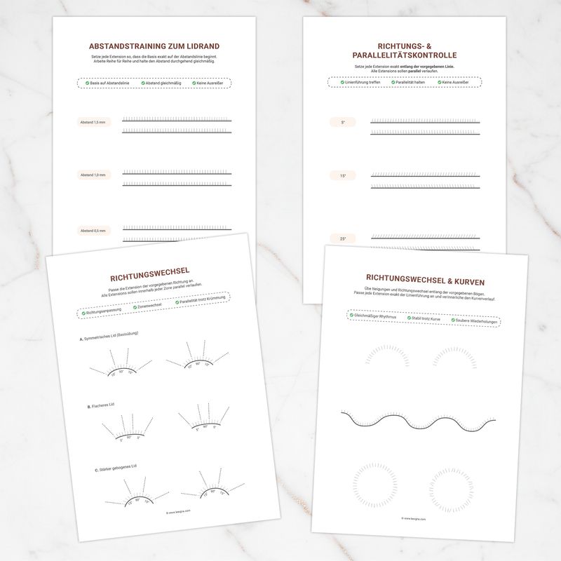Abstand & Richtungswechsel Training | Wimpernverlängerung | 4 Seiten PDF