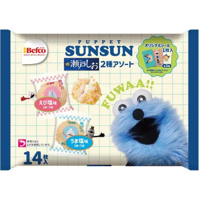Kuriyama Beika Sunsun Setoshio Assortment 14 Packs (14 Pieces) with Sticker